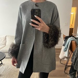 Grey Zara coat with fur trim sleeve